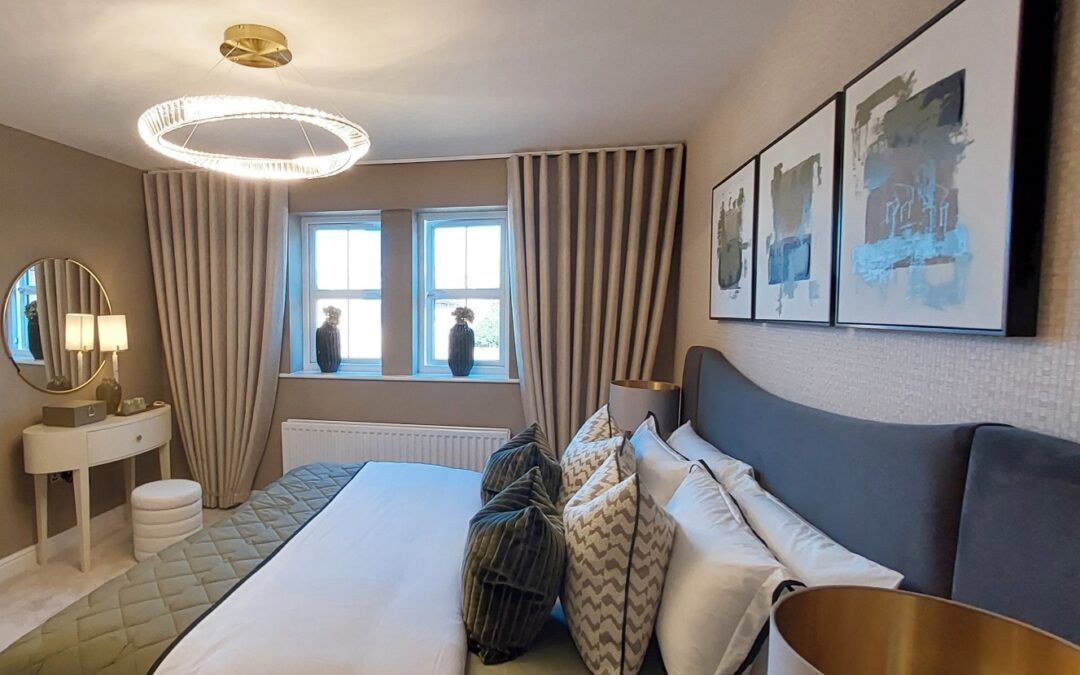 Made-to-measure curtains in a stylish commercial bedroom interior